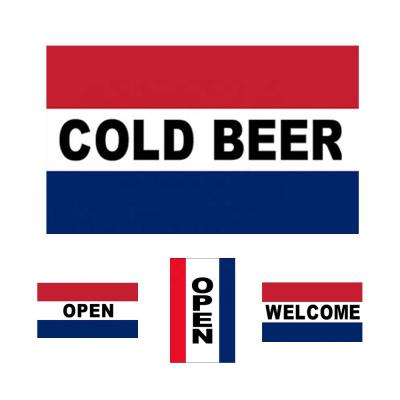 China Wholesale Cold Beer Running Vertical Welcome 100% Polyester 3x5 Ft Open Flag for sale