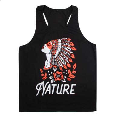 China Custom Printing Anti-pilling Summer Mens Black 180g Polyester Graphic Runner Back Tank Top for sale