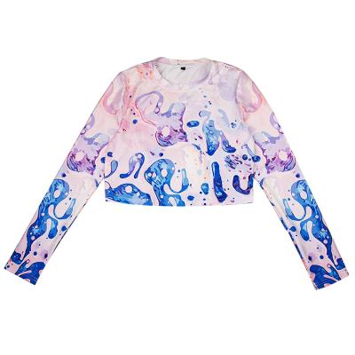 China Custom Women Polyester Long Sleeve Crop Top Anti-Wrinkle Print T-Shirts for sale