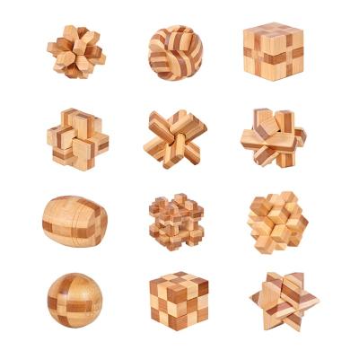 China Kongming luxury wooden bamboo luban lock puzzle IQ game brain game 3D smudge lock puzzle for sale