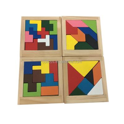 China Educational Mini Portable Tangram Brain Teaser Jigsaw Puzzle Educational Toy Wooden Learning Toys For Children for sale