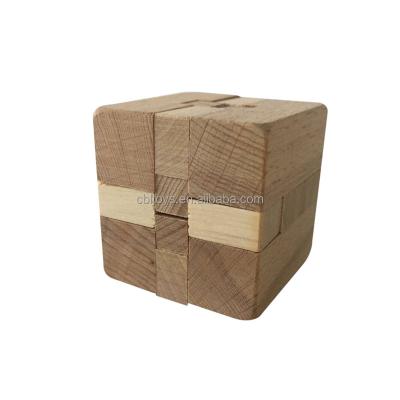 China Mini 3D Cube Wooden Natural Color Educational Jigsaw Puzzle Toy IQ Test Riddle Educational Toys Puzzle for sale