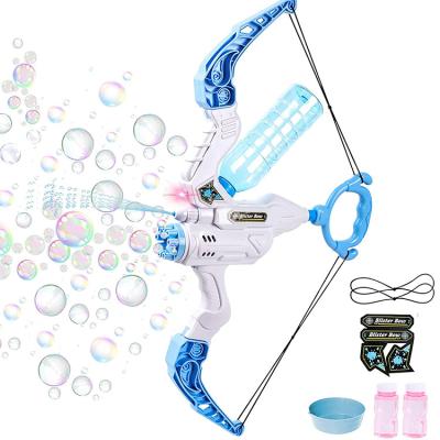 China Plastic Automatic Bow Form Gatling Bubble Gun Machine Outdoor Water Shooting Soap Bubble Gun Toy Light Bazooka Bubble Gun Toys For Kids for sale