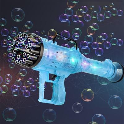 China Outdoor Play Game Summer 21 Hole Automatic Gatling Bubble Machine Gun Toys Colorful Light Outdoor Electric Toys Soap Bazooka Bubble Gun For Kids for sale