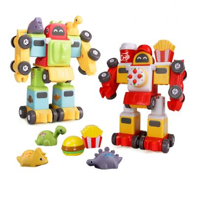 China Eco-friendly Material Educational Robot Blocks Set Toy Robot Train Building Blocks DIY Puzzle Toys Building Blocks PULL BACK Toys For Children for sale