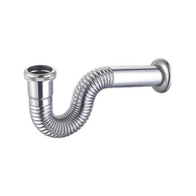 China A-1018 Chrome Plating Modern Brass P-trap Drainer Siphon Kitchen Sink Siphon for sale