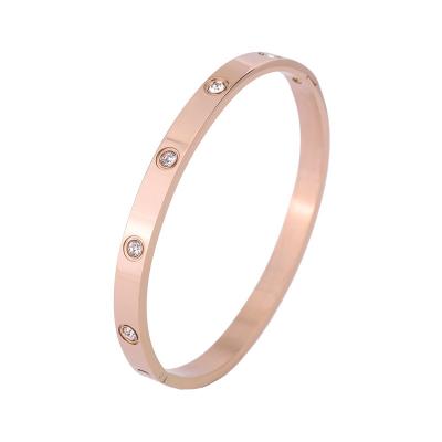 China New European and American hot sale punk rose gold couples bracelet titanium men's and women's full diamond steel bracelet for sale