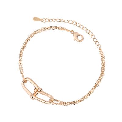 China Elegant and unique metal U-shaped female U-shaped texture lock bracelet double-layer double-layer buckle casual/sporty cool wind for sale