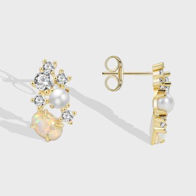 China Retro FASHIONABLE Fresh Opal Shell Pearl Earrings Fairy Inlaid Elegant Zircon Pearl Stud Earrings Dinner Earrings Women for sale