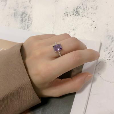 China CLASSIC light luxury amethyst square diamond ring for graceful design fashionable and American cold style women special interest European stable for sale