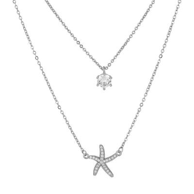 China Europe and America fashion jewelry starfish necklace choker double layer female twin 18K rose gold simple and exquisite jewelry for sale