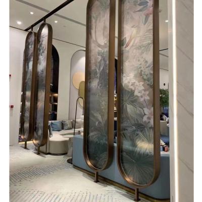 China American style arch spoil interior room divider plexiglass 304 stainless steel screen living room partition glass design for sale