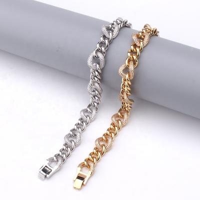 China Wholesale Fashion Hiphop Custom Cuban Link Iced Out Bangle Hip Hop Miami Link Bracelet Cubic Zirconia 18k Gold Plated For Jewelry for sale