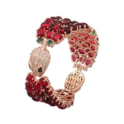 China LUXURY High Quality Luxury Gold Plated Red Snake Stone Women's Rose Bangle Bracelet Jewelry Bangle Jewelry Big for sale