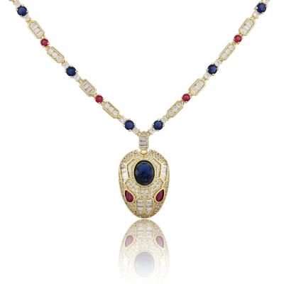 China FASHION Blue and Red Zircon Gemstone Necklaces Snake Pendants For Women Necklace Fashion Zirconia 18k Gold Plated Necklace Pendants for sale