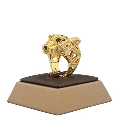 China Fashion Panther Luxury Rings Jewelry Brass Hollow 18k Gold Plated With Zircon Copper Jewelry Rings for sale