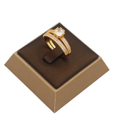 China Fashion Jewelry Ring High Quality Fashion Plated 18k Gold Zircon European Designed Wedding Ring Sets for sale