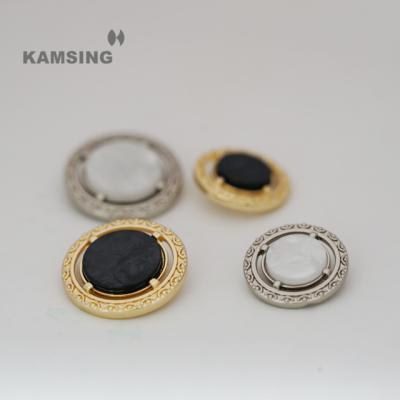 China Nickel-Free Kamsing-Luxury Fashion Round Resin Hardware Buttons Shiny Black Sliver Metal Sew Button For Blazer Suite Wedding Accessories for sale