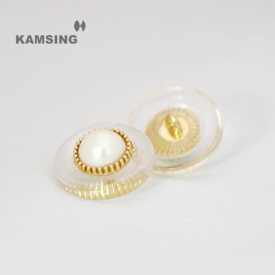 China Dry Cleaning KAMSING-Novel Design Resin Process Inlaid Pearl Zinc Alloy shank Buttons For Ladies Shirt Coat  Clothing metal accessories for sale