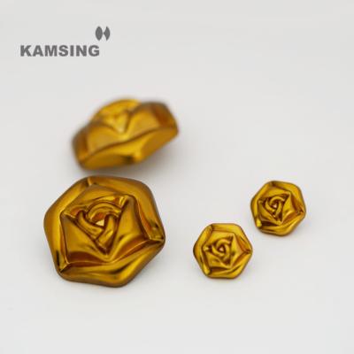 China KAMSING-Dry Cleaning Brass Plated Rose Shape Decorative Shank Button for Ladies Shirt and Knitwear Metal Button for sale