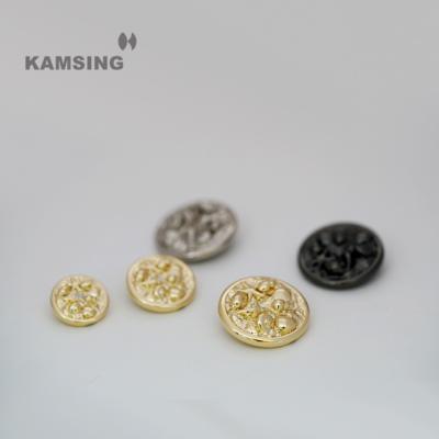 China KAMSING-Original Dry Cleaning Design Surface Engraving Patterns Light Gold Metal Plated Buttons For Clothing Accessories Shirt Buttons for sale