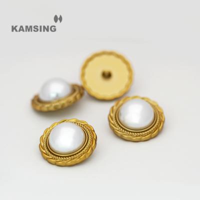 China KAMSING Dry Cleaning- Custom White Pearl Leg Sewing Brass Buttons For Shirt Coat Garment Clothes Accessories Metal Buttons for sale