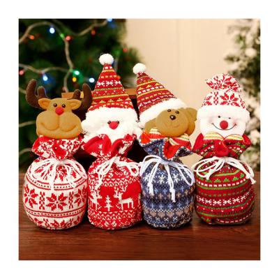 China Eco-friendly Cartoon Christmas Decoration Drawstring Candy Gift Canvas Bag For Kids for sale