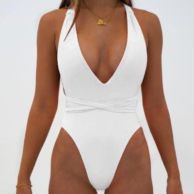 China 2022 non-toxic European and American backless one-piece swimsuit solid color swimsuit OEM custom swimwear of the new one-piece swimsuit for sale