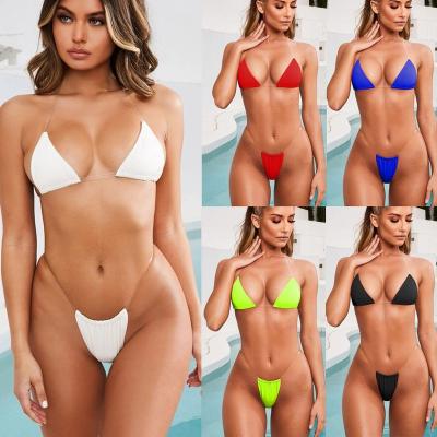 China Polyester ladies solid bikini set new fashion women's swimsuit transparent strap simple sexy Biquini set casual thin thin beach wear 2022 for sale