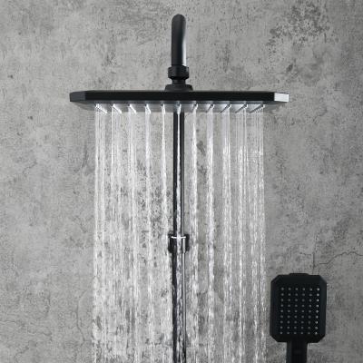 China With Matt Black Luxury Thermostatic High Flow Slide Bar Shower Set Hidden Ceiling Large Rainfall Waterfall Showerhead Set Body Jets for sale