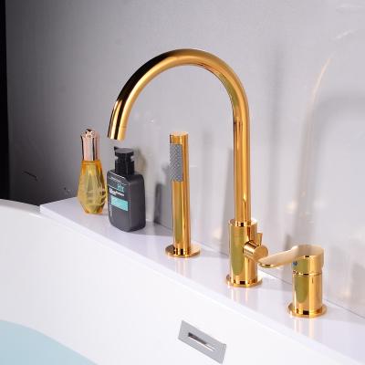 China Luxury Gold Free Single Hole Faucet Brass Material Gold Finish Hot And Cold Water Sink Sprayer Slide Bar Pull Out Bathtub Faucet for sale