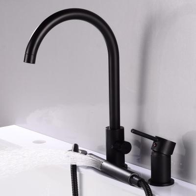 China Barless Deck Mounted 3-Hole Waterfall Brass Tub Spout Tub Faucet With Handle Shower Black Gold Chrome for sale