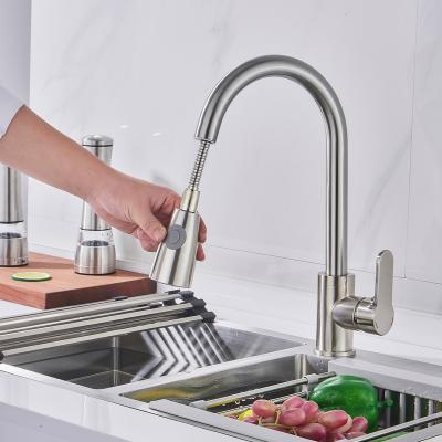 China Pull Out Spray Kitchen Faucets Commercial Solid Brass Single Handle Single Lever Pull Down Sprayer Spring Kitchen Sink Faucet for sale