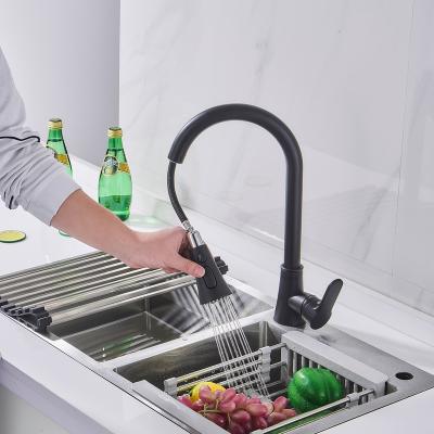 China China Good Prices Matte Black Deck Mounted Hot Cold Mixer Pull Out Single Handle Kitchen Faucet With Pull Out Sprayer for sale