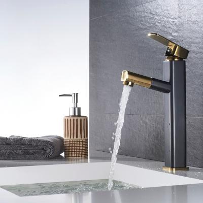 China Without Sliding Bar Bathroom Swept Gold Basin Faucet Bath Mixer Waterfall Sink Faucet for sale