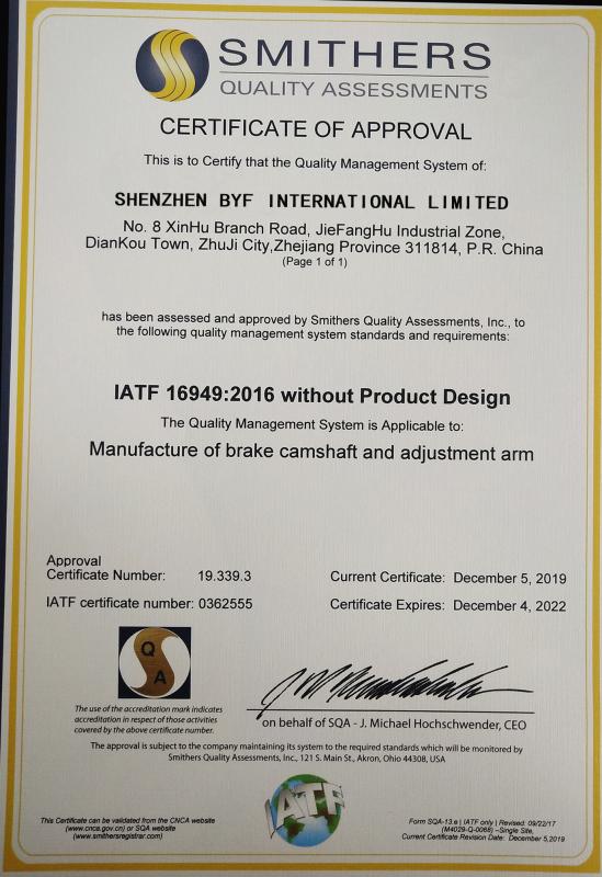 IATF 16949:2016 - Shenzhen BYF International Limited