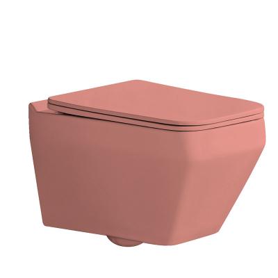 China Hidden Wall Hung Unique Tank Design 2022 Ceramic Sanitary Ware Dusty Pink Toilet Modern Toilet Bowls WC Dresser for sale