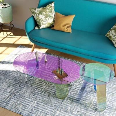 China Nordic Iridescent Extendable Bedside Coffee Table Living Room Rainbow Sofa Side Table Furniture Coffee Colorful Smart Acrylic Table for sale