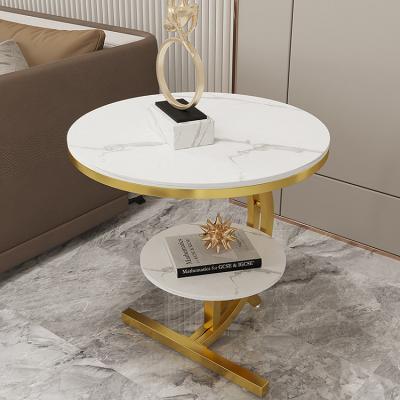 China Fashion High End Designer Extendable White And Black Round Office Modern Luxury Marble Coffee Top Side Coffee Table For Living Room Sofa for sale