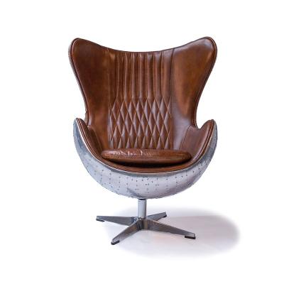 China Industrial Genuine Leather Extended Reclining Mid Century Egg Chair Aviator Retro Style Aluminum Armchair Modern Classic Swivel for sale