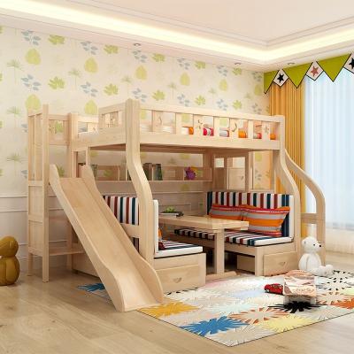 China Modern Solid Wooden Kids Bedroom Furniture Child Girls Double Bunk Beds Kids Wooden Bunk Bed With Stairs Slide And Desk For Boys for sale