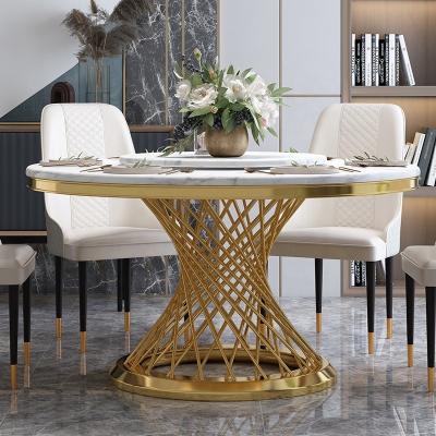 China Modern Nordic Luxury Dining Room Furniture Italian Design Expandable Table Set Round Marble Top Dining Table And Chair With Rotating Center for sale