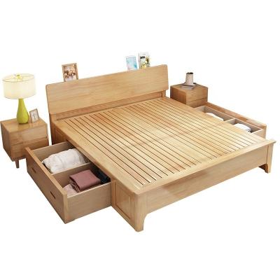 China Pine Wood Bedroom Beds King Modern Room Latest Solid Luxury Italian Wooden Double Bed Furniture Set Luxury Bed With Drawer for sale