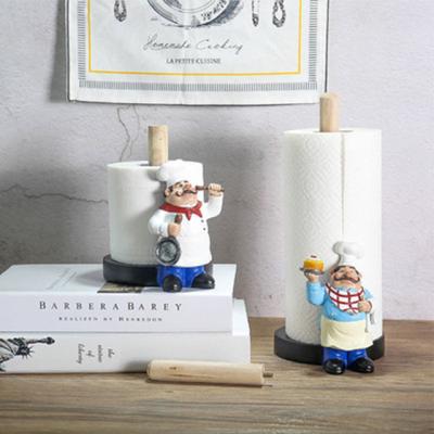 China China Cute Kitchen Roll Holder Double-Desktop Paper Towel Holder Resin Paper Chef Crafts Home Decor for sale