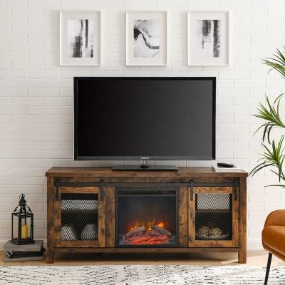 China Expandable Traditional Rustic TV Stand with Electric Chimney for TVs up to 65