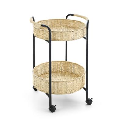 China 2022 Eco-friendly Storage Organizer Rack Rattan 2-Tier Basket Shelf New As Organizer Storage Dining Car Steel Frame AndRattan Rack Basket Shelf for sale