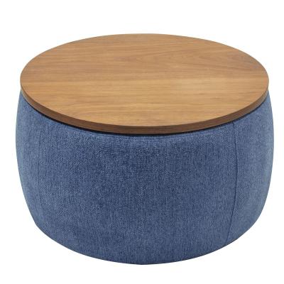 China Storage Round Storage Ottoman Tea Coffee Table Leg Sneak With Lid Removable Tray Ottoman Pouf End Table Navy for sale