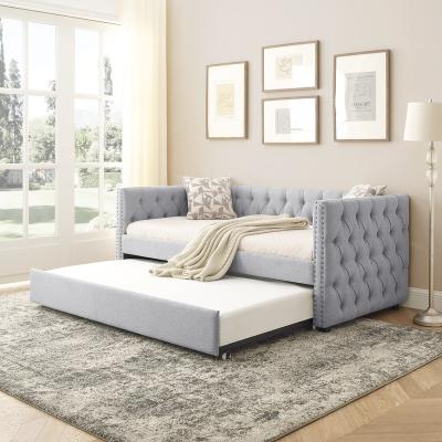 China (Other) USA Adjustable Daybed with Caster Upholstered Tufted Sofa Bed, with Copper Button and Nail on Square Arms, Twin Size for sale