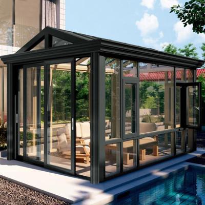 China Prefab Free Standing Solarium Water Proof Veranda Patio Winter Garden House Orangery Greenhouse Solarium Outdoor Glass Conservatory for sale