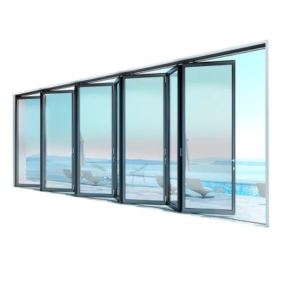 China Glass Aluminum Stack Sound Insulation Patio Wholesale Black Frame Folding Bifold Door for sale